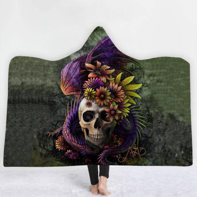 Flowers And Skull Version 2 Hooded Blanket