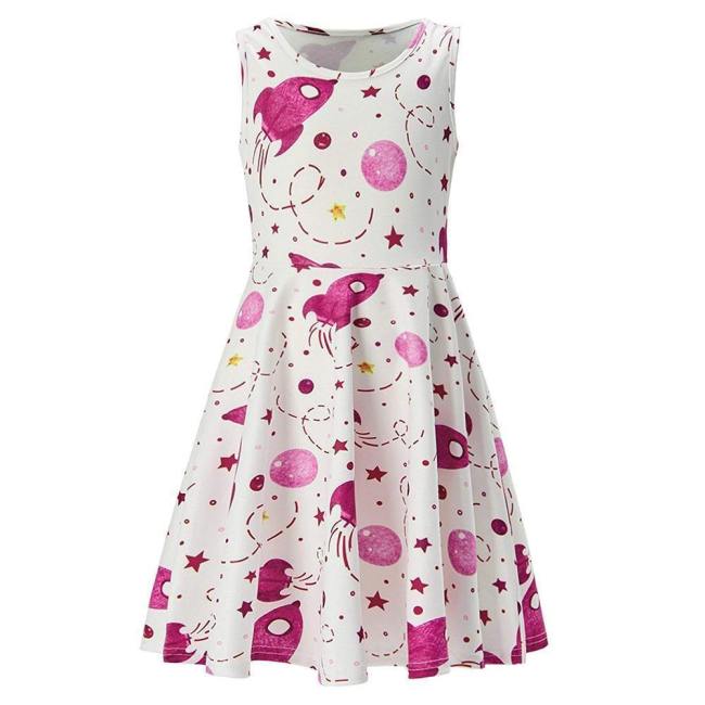 Girls Summer Dress Sky Spaceship Sleeveless Casual Dress