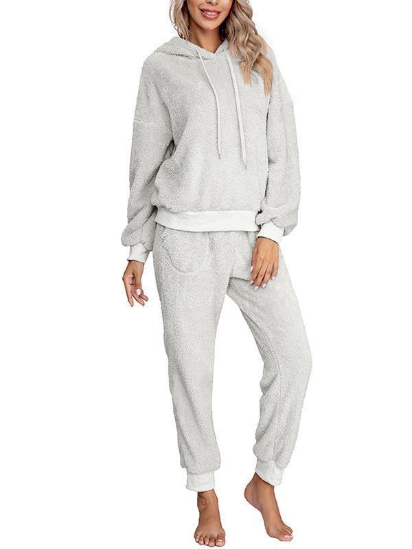 Fluffy Hoodie And Jogger Pants Pajamas Set Sleepwear