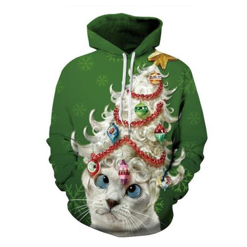 3D Print Hoodie - Funny Cat Christmas Pattern Pullover Hoodie  Css044