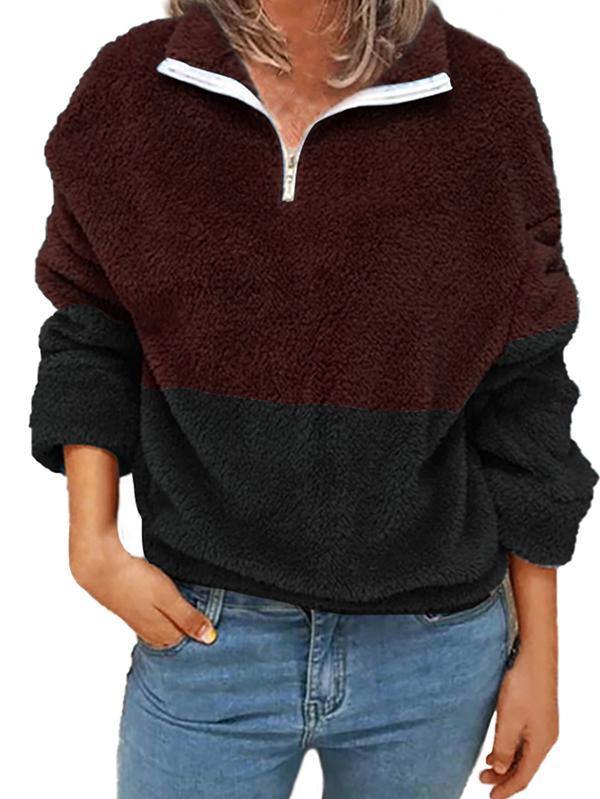 Plus Size Womens Fluffy 1/4 Zip Sweatshirt