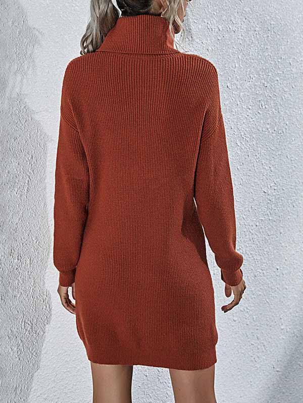 Casual Turtleneck Pullover Long Sleeve Sweater Dress