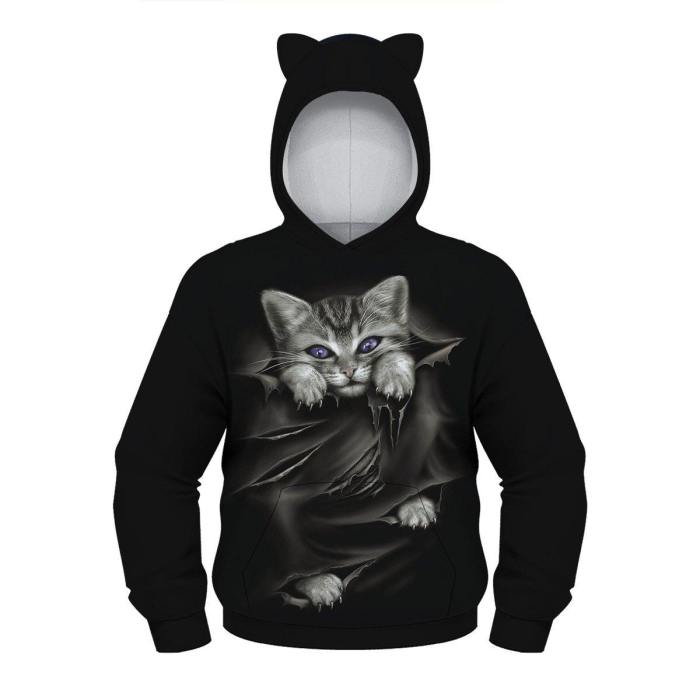 Kids Cute Cat Ear Hoodie 3D Printed Sweatshirt