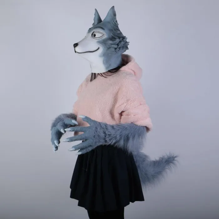Anime Beastars Legoshi The Wolf Costumes Face Mask Gloves Tail Cosplay Animal Wolf Masks Masquerade Costume Props