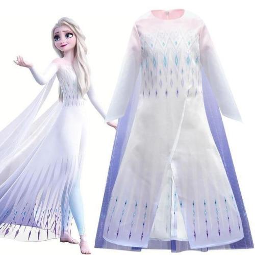 Snow Queen Frozen 2 Princess Elsa White Dress Girls Costumes Cosplay