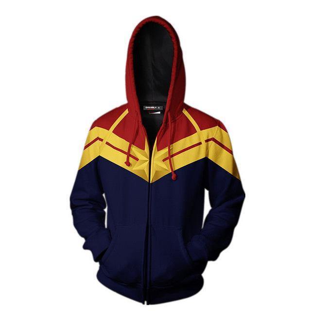 Captain Marvel Sweatshirts Cosplay Costume Zipper Coat Jacket Hoodie
