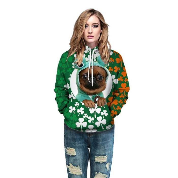 Mens Hoodies 3D Graphic Printed Four-Leaf Clover Pullover
