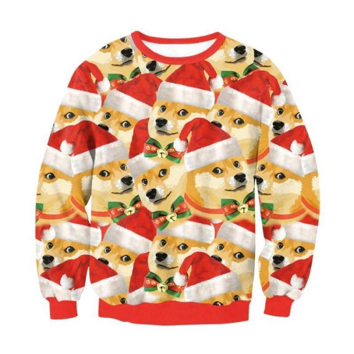 Mens Pullover Sweatshirt 3D Printed Christmas Cute Dog Pattern Long Sleeve Shirts