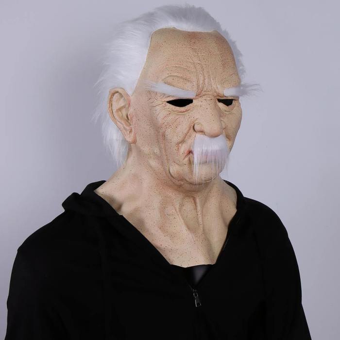Old Man White Beard With Hair Latex Helmet Halloween Cosplay Props