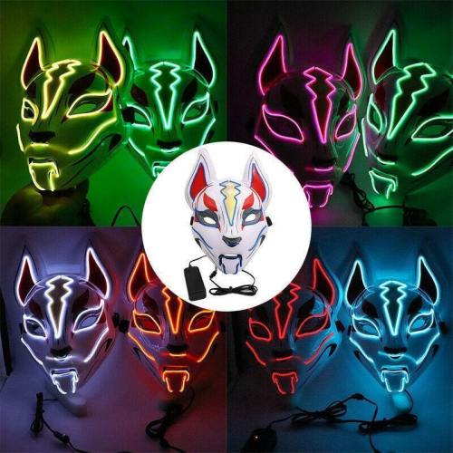 Japanese Fox Mask Halloween Party Rave Dance Dj Led Drift Mask Props