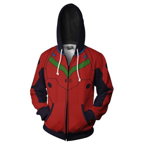 Unisex Asuka Langley Soryu Hoodies Eva Zip Up 3D Print Jacket Sweatshirt