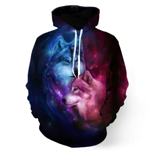 Spiritual Wolves In Love 3D Print Galaxy Hoodie