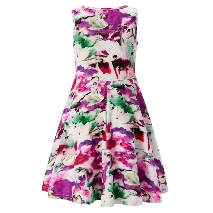 Girls Summer Dress Purple Swan Sleeveless Casual Dress