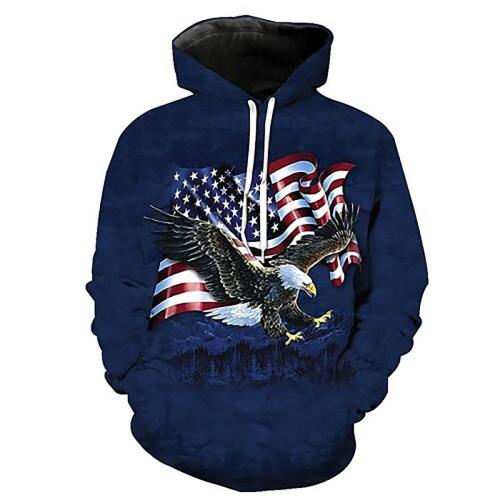 Flying Flag With On The Hunt Eagle Blue Hooded Sweatshirt