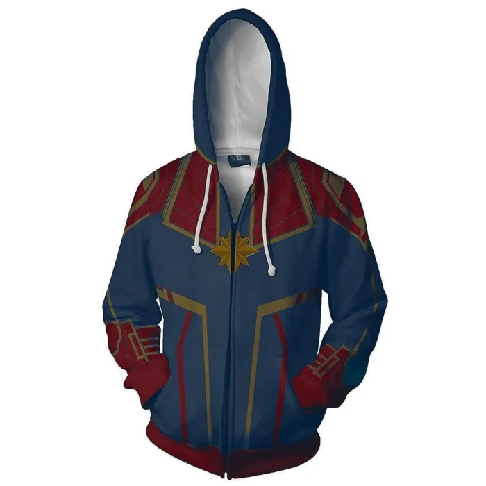 Captain Marvel Casual Hooded Coat Jacket Top Hoodie Zipper Sweats