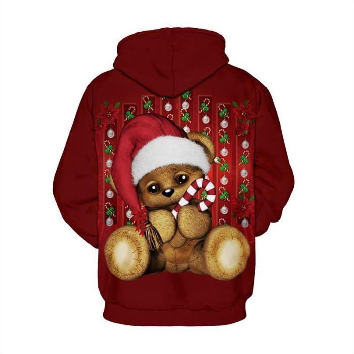 Mens Hoodies 3D Graphic Printed Christmas Bear Red Pullover Hoodie