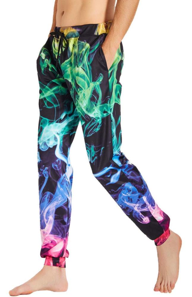Mens Jogger Pants 3D Printing Multicolored Smoke Pattern Trousers