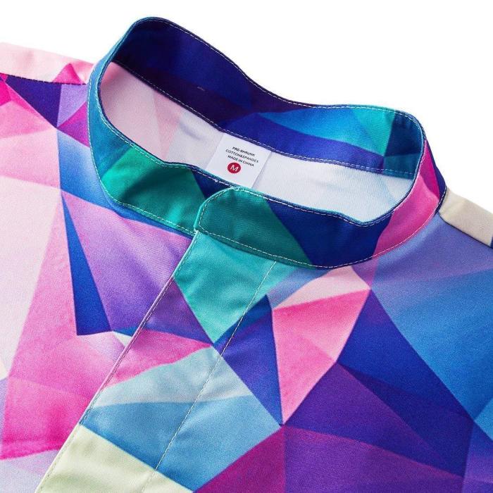 Men'S Rompers Zipper Jumpsuit Rainbow Diamond Geometry Printed
