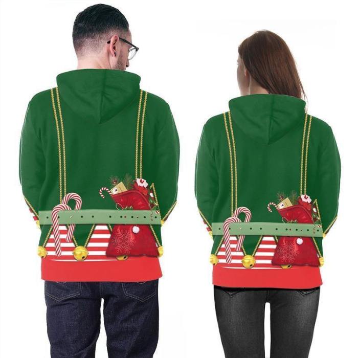 Mens Green Hoodies 3D Graphic Printed Merry Christmas Sheep Pattern Pullover