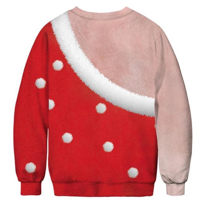 Mens Pullover Sweatshirt 3D Printed Christmas Red Long Sleeve Shirts
