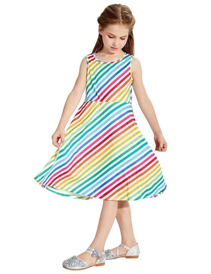 Girls Rainbow Striped Maxi Dress