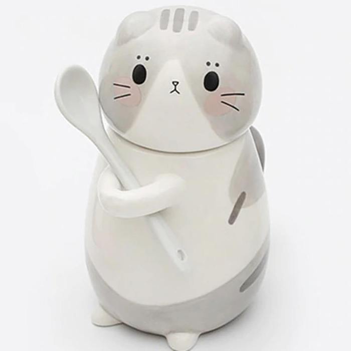 Cute Ceramic Cat Coffee Mug With Spoon