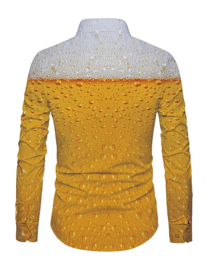 Mens Long Sleeve Shirt Beer Printing Pattern