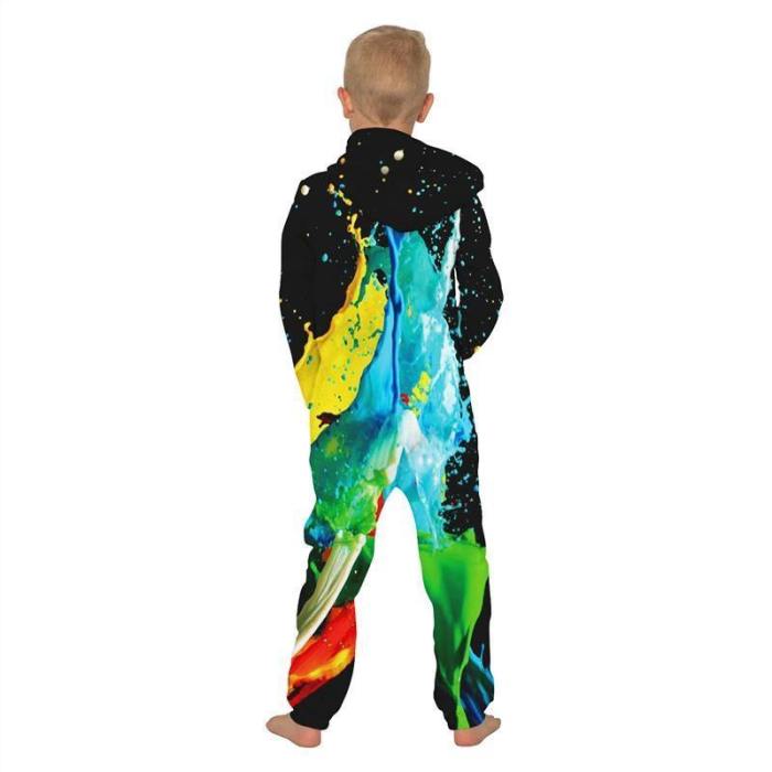Children'S Jumpsuit Tie Die Printing Kids Rompers Nightwear Homewear Zipper Clothing