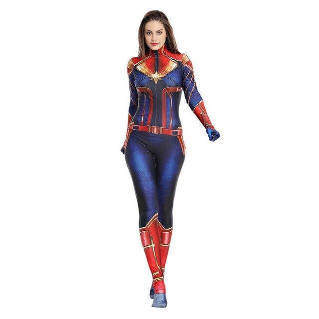 Captain Marvel Halloween Adult Carol Danvers Cosplay Jumpsuit Bodysuit