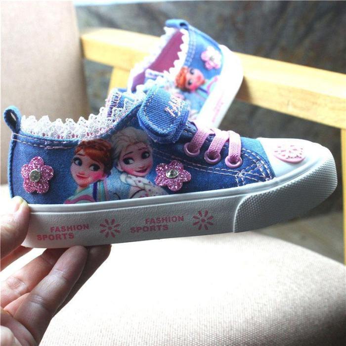 Kids Girls Snow Queen Elsa Anna Casual Denim Canvas Sneakers Shoes