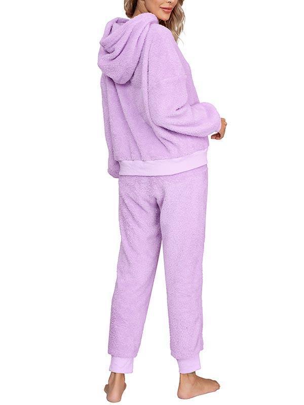 Fluffy Hoodie And Jogger Pants Pajamas Set Sleepwear