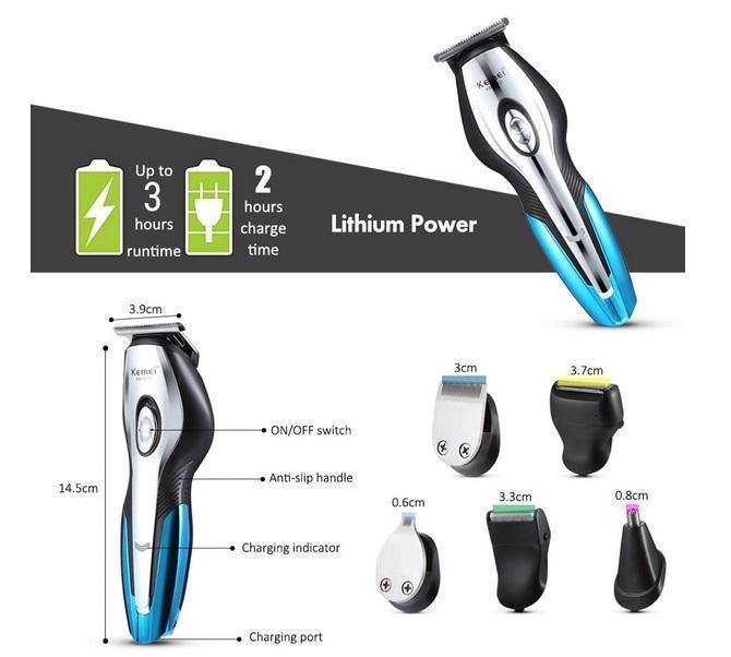 Kemei 11-In-1 Barber Hair Trimmer Set - Cordless & Rechargeable Via Usb