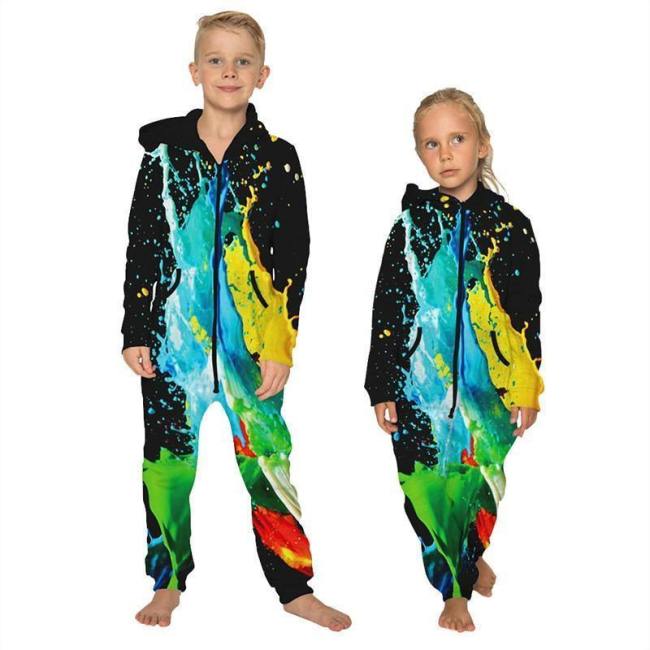 Children'S Jumpsuit Tie Die Printing Kids Rompers Nightwear Homewear Zipper Clothing