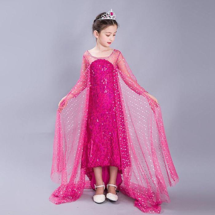 Girls Kids Frozen Snow Queen 2 Princess Elsa Dress Halloween Costumes