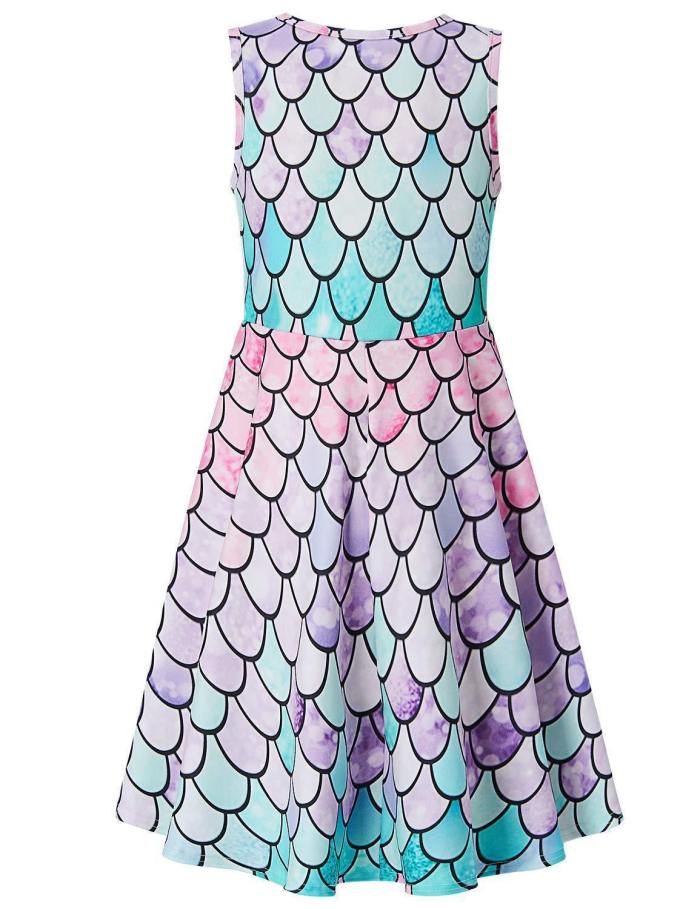 Girls Mermaid Round Neck Sleeveless Dress