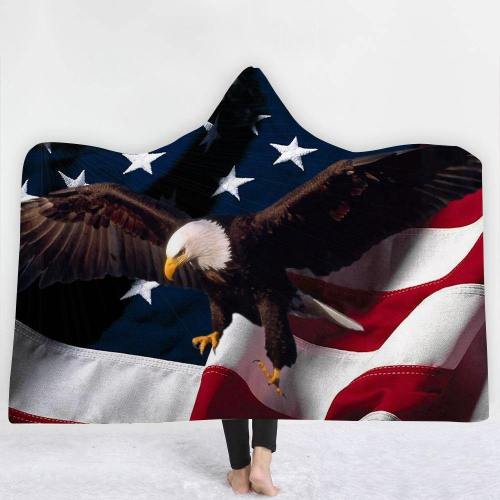 Exclusive:  Soaring Eagle Usa Flag Hooded Blanket
