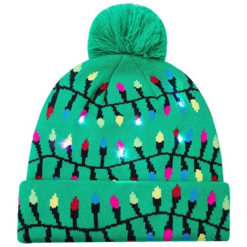 Christmas Caps For Men Women Ugly Knitted Beanie Green Hats With 6 Colorful Lights