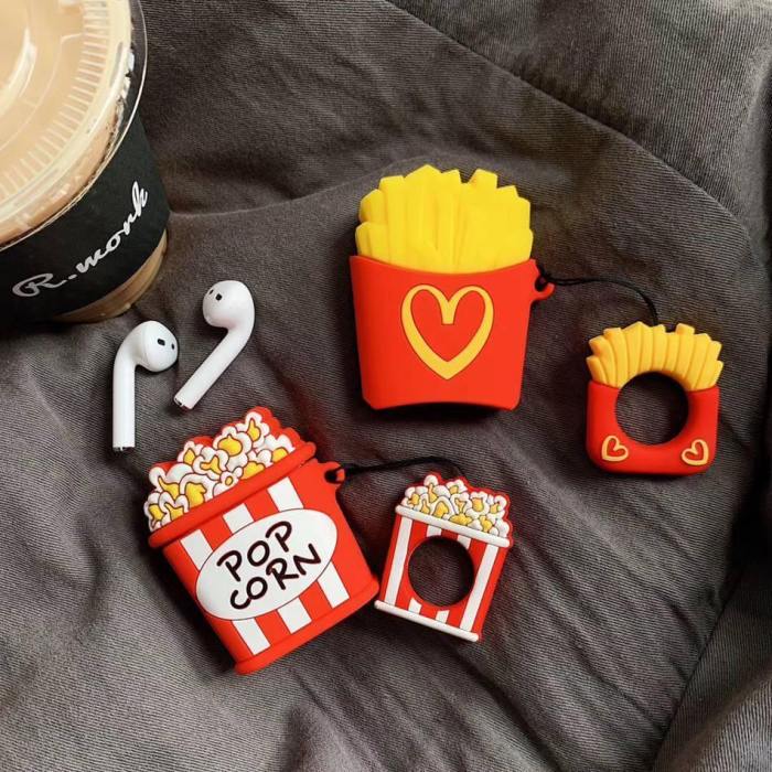 3D Cartoon Fries Popcorn Apple Airpods Protective Case Cover With Matching Key Ring