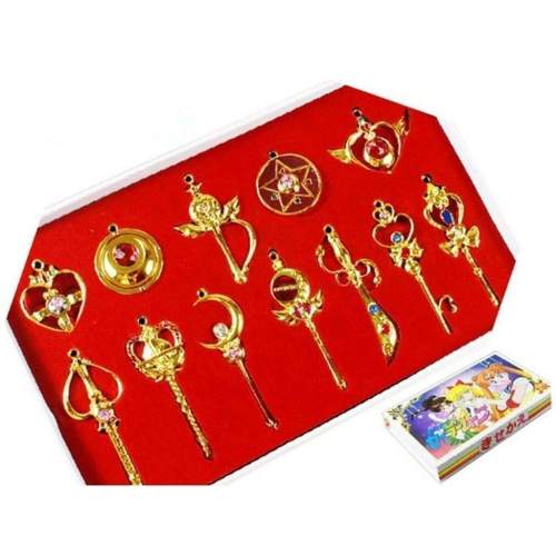 Sailor Moon Cosplay Keychain Pendant Necklace Collection Sets 14Pcs Cosplay Accessories