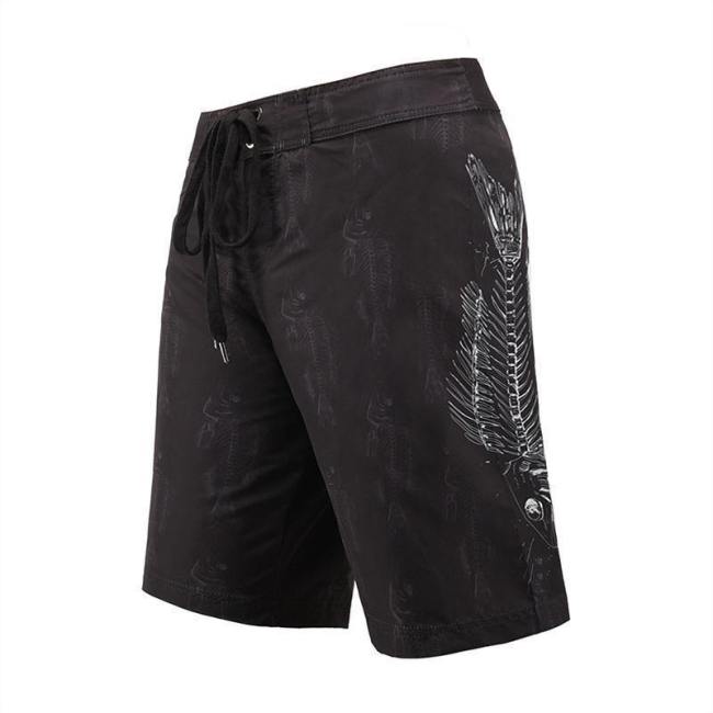 Men'S Beach Board Shorts Fish Bone Black Swimming Pants