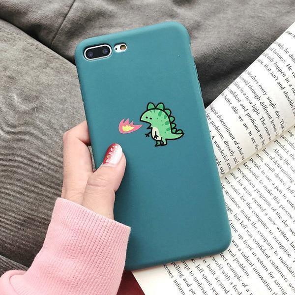 Matte Cartoon Fire Breathing Dragon Phone Case For Couples