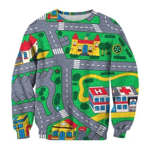 Mens Hoodies Cartoon Game Map Sweatshirt 3D Print Funny Pullover