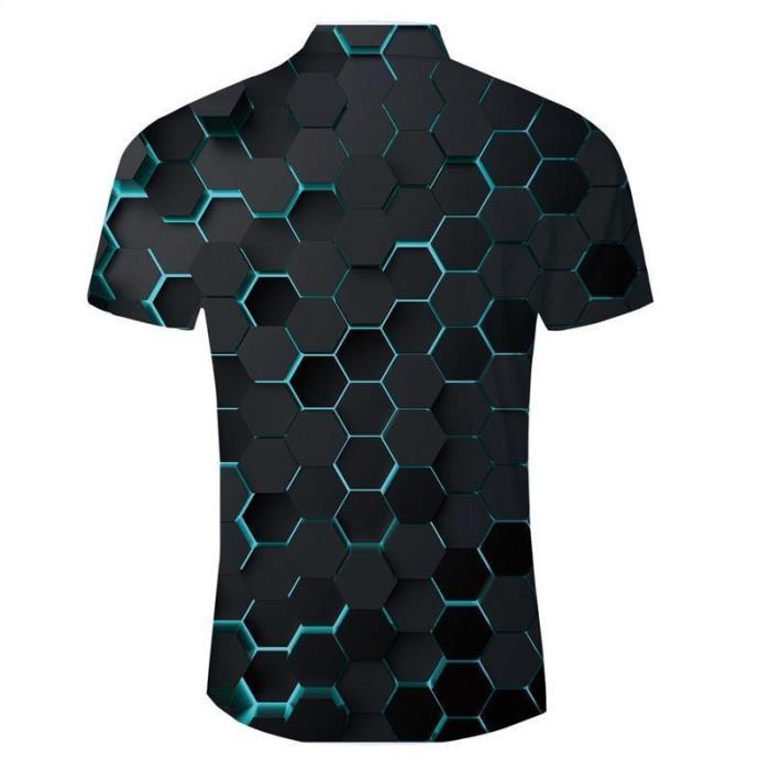Mens 3D Printing Shirts Stereoscopic Geometric Pattern