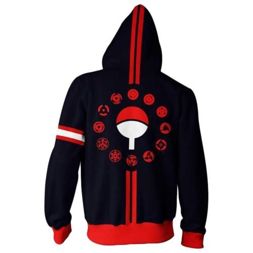 Unisex Uchiha Clan Hoodies Naruto Zip Up 3D Print Jacket Sweatshirt