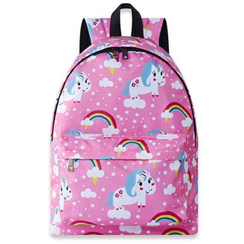 School Bags For Girls Pink Rainbow Unicorn Printed Backpack
