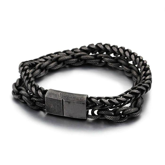 Multi-Layer Stainless Steel Chain Biker Bracelet