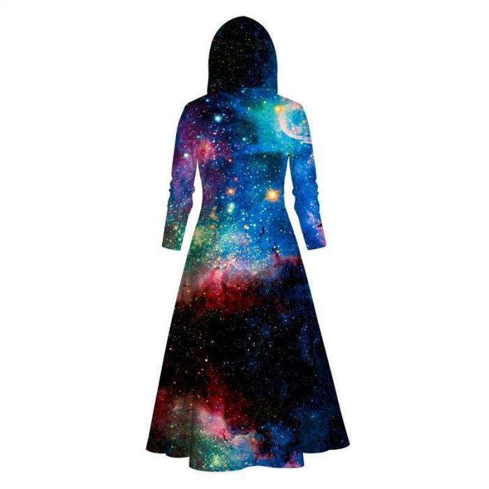 Womens Long Hoodies 3D Graphic Printed Colorful Galaxy Pullover Sweater Dress