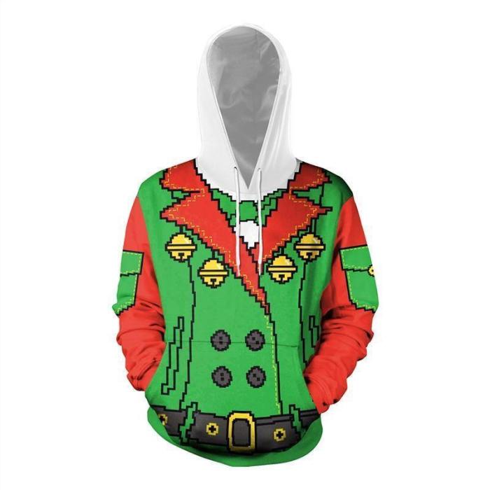 Mens Green Red Hoodies 3D Graphic Printed Merry Christmas Pullover