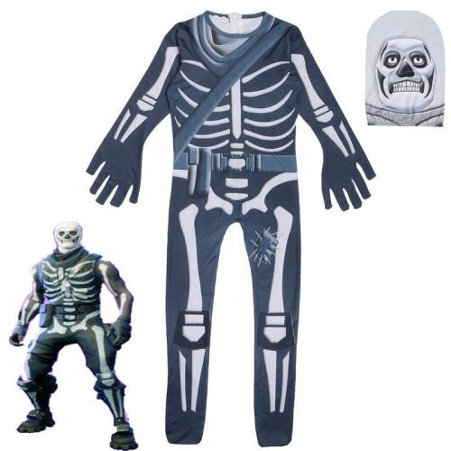 Fortnite Skull Trooper Cosplay Costume Kids Halloween Skeleton Outfit