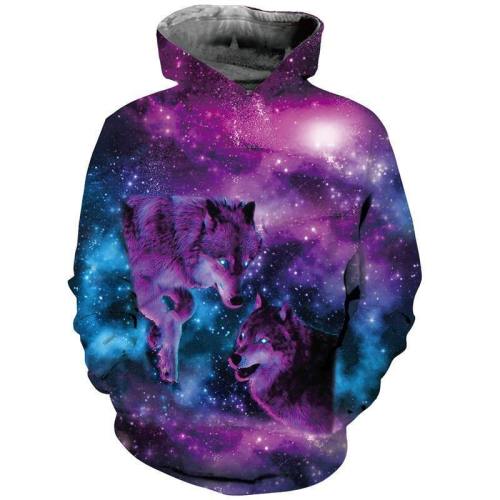 Mens Hoodies 3D Printing Two Wolves Printed Hoody